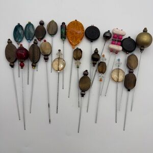 LOT OF 22 Vintage Fancy Hat Pins or Stick Pins Variety Of Size Color mixed beads